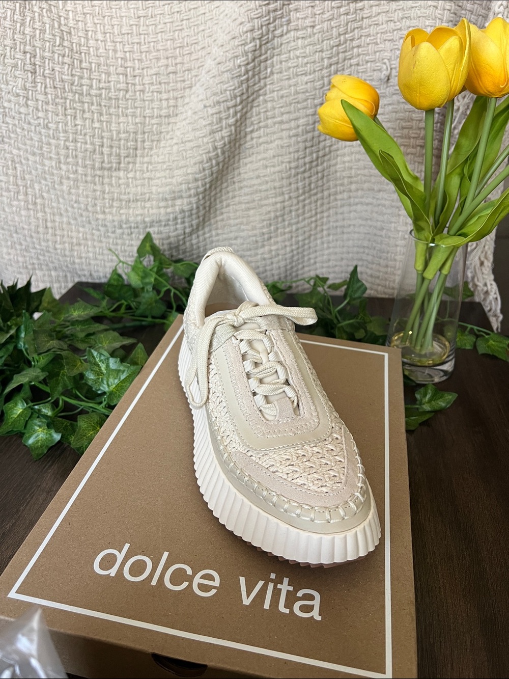 Dolce Vita Cream and Tan Shoe Dolen Sandstone Knit